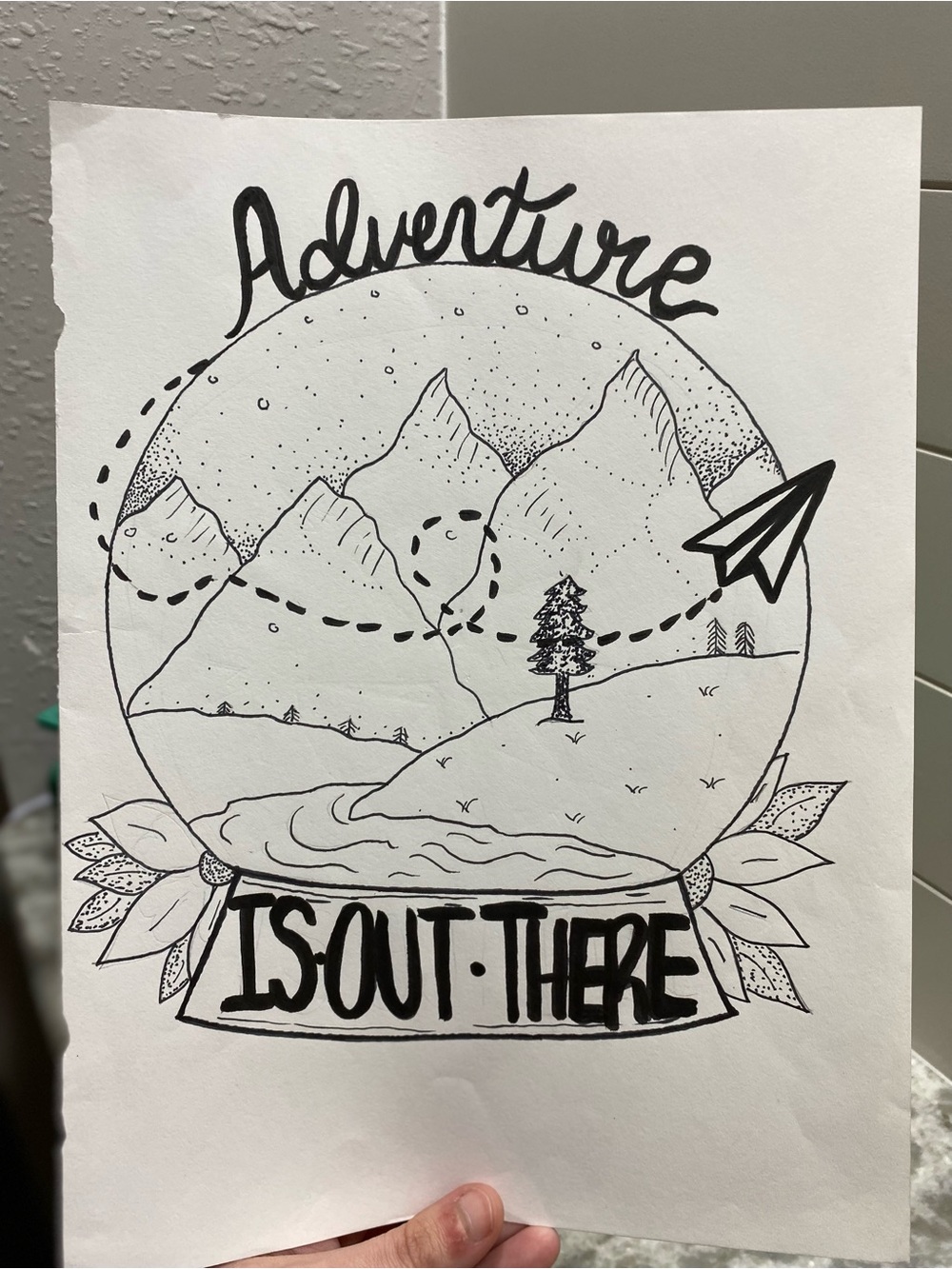 Mountain Globe Art Illustration *WILL COME FRAMED!* - Picture 2 of 4